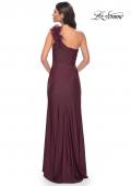 Picture of: One Shoulder Jersey Gown with Feather Detail in Red, Style: 32076, Detail Picture 8