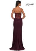 Picture of: Evening Dress with Illusion Strapless Bodice and Lace Applique in Dark Wine, Style: 32912, Detail Picture 8