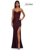 Picture of: Intricate Ruched Corset Bodice Prom Dress with Jersey Skirt in Dark Wine, Style: 32971, Detail Picture 9
