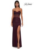 Picture of: Evening Dress with Illusion Strapless Bodice and Lace Applique in Dark Wine, Style: 32912, Detail Picture 13