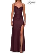 Picture of: Ruched Sweetheart Gown with Slit and Lace-Up Back in Dark Wine, Style: 33361, Detail Picture 16