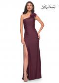 Picture of: One Shoulder Jersey Gown with Feather Detail in Red, Style: 32076, Detail Picture 1