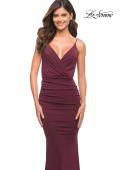 Picture of: Versatile Ruched Jersey Dress with Faux Wrap Top in Dark Wine, Style: 30780, Detail Picture 2