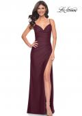 Picture of: Chic Jersey Dress with Ruching and Illusion Back in Dark Wine, Style: 32287, Detail Picture 2