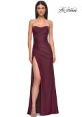 Picture of: Strapless Prom Dress with Side Ruching and Lace Up Back in Dark Wine, Style 33012, Detail Picture 2