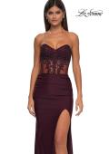 Picture of: Evening Dress with Illusion Strapless Bodice and Lace Applique in Dark Wine, Style: 32912, Detail Picture 7