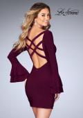 Picture of: Short Jersey Dress with Ruffle Sleeves and Strappy Back in Burgundy, Style: 25366, Back Picture