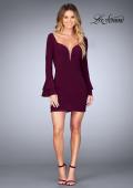 Picture of: Short Jersey Dress with Ruffle Sleeves and Strappy Back in Burgundy, Style: 25366, Detail Picture 3