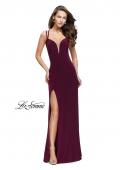 Picture of: Long Classic Prom Dress with Side Leg Slit and Deep V in Burgundy, Style: 25648, Main Picture