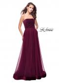 Picture of: Long Strapless Prom Dress with Velvet Bodice Detail in Burgundy, Style: 25408, Detail Picture 1