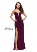 Picture of: Long Classic Prom Dress with Side Leg Slit and Deep V in Burgundy, Style: 25648, Detail Picture 7