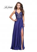 Picture of: Beaded and Embroidered Lace Prom Dress with Slit in Dark Blue, Style: 26124, Main Picture