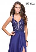 Picture of: Beaded and Embroidered Lace Prom Dress with Slit in Dark Blue, Style: 26124, Detail Picture 2
