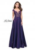 Picture of: A-Line Dress with Satin Skirt and Beaded Lace Bodice in Dark Periwinkle, Style: 25973, Detail Picture 1