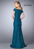 Picture of: Scalloped Off the Shoulder Lace Gown with Flare Skirt in Dark Teal, Style: 24928, Back Picture