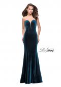 Picture of: Strapless Velvet Mermaid Dress with Strappy Back in Dark Teal, Style: 25158, Main Picture