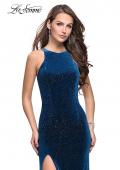 Picture of: Sparkling Velvet Prom Dress with Rhinestone Beading in Dark Teal, Style: 25679, Main Picture