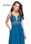 Picture of: Chiffon A-line Dress with Beaded Lace Bodice in Dark Teal, Style: 26082, Main Picture