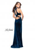 Picture of: Long Velvet Prom Dress with High Neckline and Cut Outs in Dark Teal, Style: 25294, Back Picture