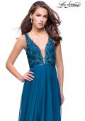 Picture of: A-line Prom Gown with Chiffon Skirt and Lace in Dark Teal, Style: 26061, Detail Picture 1