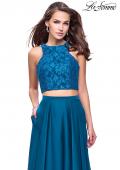 Picture of: Two Piece Prom Gown with Beaded lace Top and Pockets in Dark Teal, Style: 26087, Detail Picture 1