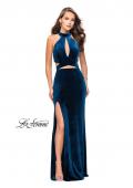Picture of: Long Velvet Prom Dress with High Neckline and Cut Outs in Dark Teal, Style: 25294, Detail Picture 2