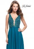 Picture of: A-Line Prom Gown with Chiffon Skirt and Beaded Bodice in Dark Teal, Style: 26053, Detail Picture 2