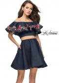 Picture of: Denim Two Piece Dress with Floral Detail and Pockets in Dark Wash, Style: 26627, Main Picture