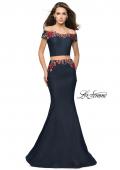 Picture of: Denim Off the Shoulder Floral Two Piece Prom Dress in Dark Wash, Style: 25924, Main Picture