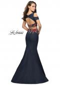 Picture of: Denim Two Piece Prom Dress with Floral Applique in Dark Wash, Style: 25848, Back Picture