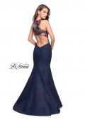 Picture of: High Neck Denim Mermaid Gown with Floral Print in Dark Wash, Style: 25885, Back Picture