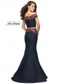 Picture of: Denim Off the Shoulder Floral Two Piece Prom Dress in Dark Wash, Style: 25924, Back Picture