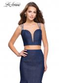 Picture of: Two Piece Denim Prom Dress with Beaded Straps in Dark Wash, Style: 25754, Detail Picture 1