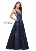 Picture of: Denim A-line Ball Gown with Floral Embellishments in Dark Wash, Style: 26265, Detail Picture 2