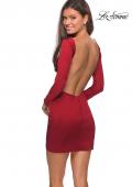 Picture of: Long Sleeve Dress with Wrap Skirt and Open Back in Deep Red, Style: 28192, Back Picture