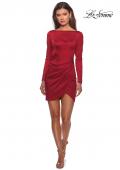 Picture of: Long Sleeve Dress with Wrap Skirt and Open Back in Deep Red, Style: 28192, Detail Picture 2