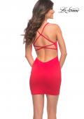 Picture of: Chic Short Jersey Dress with Open Criss-Cross Straps in Deep Red, Detail Picture 6