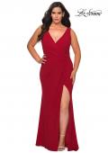 Picture of: Jersey Plus Size Prom Dress with V-Neckline and Slit in Deep Red, Style: 28882, Detail Picture 2