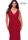 Picture of: Jersey Plus Size Prom Dress with V-Neckline and Slit in Deep Red, Style: 28882, Detail Picture 5