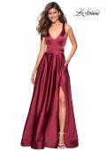 Picture of: Metallic Satin Dress with Wrap Around Top and Pockets in Deep Red, Style: 27487, Main Picture