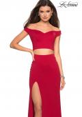 Picture of: Faux Two Piece Long Off the Shoulder Prom Dress in Deep Red, Style: 27496, Main Picture