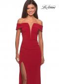 Picture of: Long Off The Shoulder Prom Dress with Deep V-Neck in Deep Red, Style: 28132, Main Picture