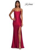 Picture of: Chic Stretch Satin Dress with Illusion Mesh Back in Deep Red, Style: 32640, Detail Picture 8