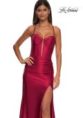 Picture of: Unique Stretch Satin Gown with Corset Bodice and Open Back in Deep Red, Style: 32683, Detail Picture 8