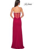 Picture of: Strapless Jersey Dress with Rhinestone Neckline and Slit Detail in Deep Red, Style 32825, Detail Picture 8