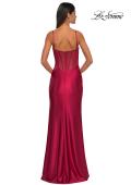 Picture of: Chic Stretch Satin Dress with Illusion Mesh Back in Deep Red, Style: 32640, Detail Picture 9