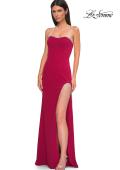 Picture of: Strapless Jersey Dress with Rhinestone Neckline and Slit Detail in Deep Red, Style 32825, Detail Picture 9