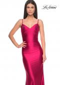 Picture of: Chic Stretch Satin Gown with V Neckline and Ruching in Deep Red, Style: 32075, Detail Picture 10