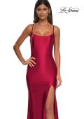 Picture of: Chic Stretch Satin Dress with Illusion Mesh Back in Deep Red, Style: 32640, Detail Picture 10