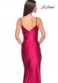 Picture of: Chic Stretch Satin Gown with V Neckline and Ruching in Deep Red, Style: 32075, Detail Picture 11
